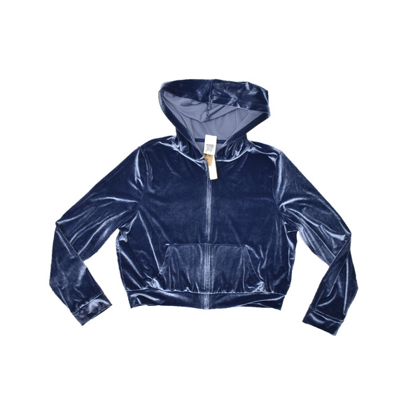 Victoria's Secret Jackets & Blazers - NEW Victoria's Secret PINK Velour Cropped Zip Up Hoodie Navy Blue Rhinestone L